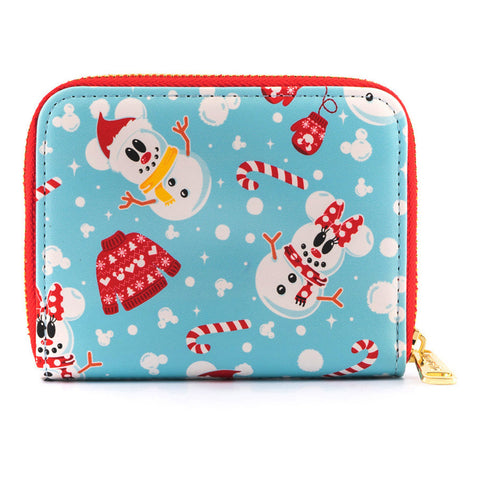 Disney Snowman Mickey and Minnie Mouse Zip Around Wallet Front View
