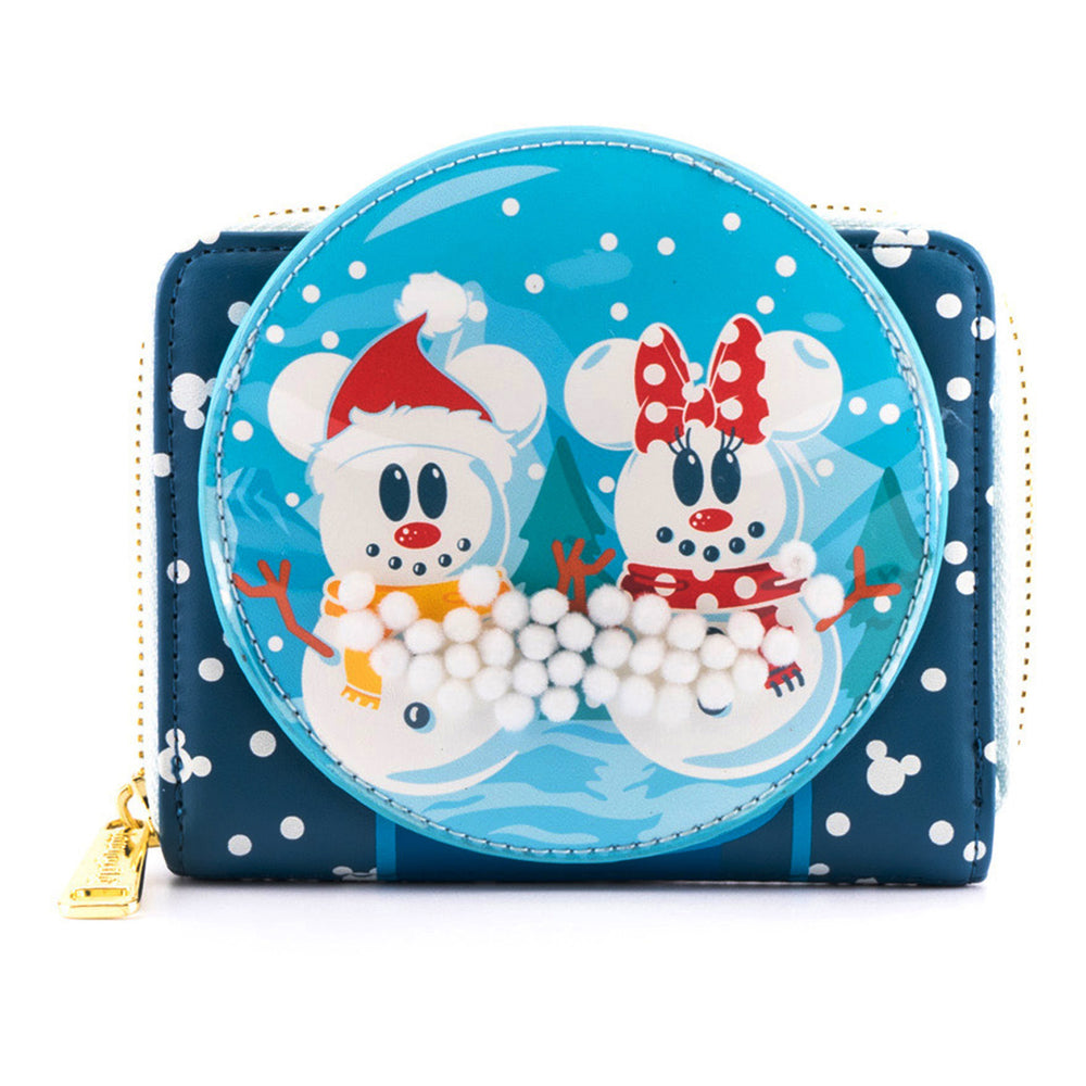 Disney Snowman Mickey and Minnie Mouse Snow Globe Zip Around Wallet Front View-zoom