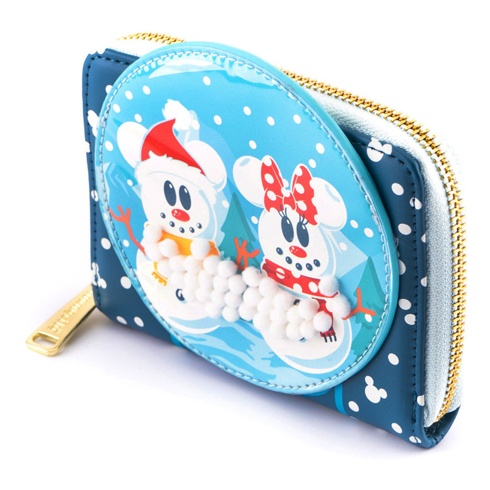 Disney Snowman Mickey and Minnie Mouse Snow Globe Zip Around Wallet Top Side View-zoom