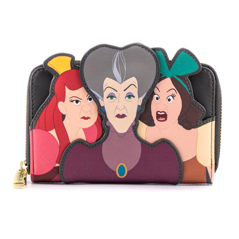 Disney Cinderella Evil Stepmother and Stepsisters Villains Scene Zip Around Wallet Front View