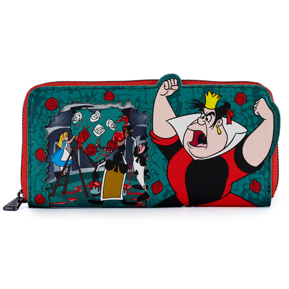 Alice in Wonderland Queen of Hearts Villains Scene Zip Around Wallet Front View-zoom