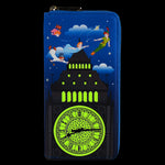 Peter Pan Clock Glow in the Dark Zip Around Wallet Front Glow View