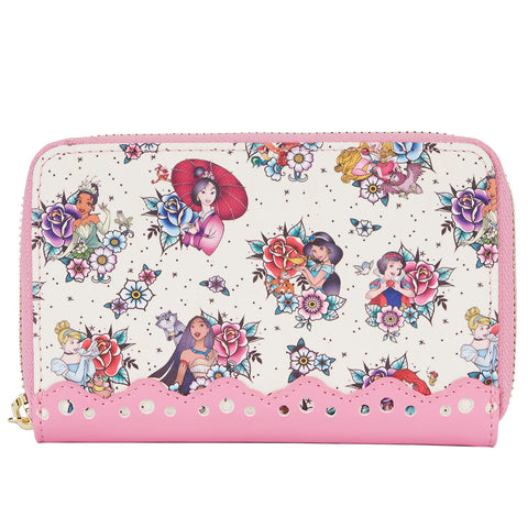 Disney Princess Floral Tattoo Zip Around Wallet Front View