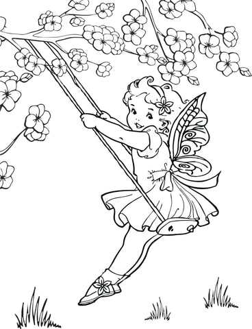 Fairy swing coloring page