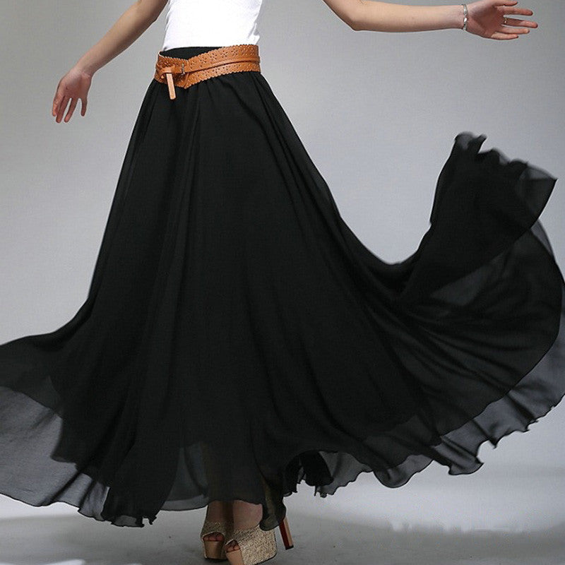 Black Chiffon Maxi Skirt with Extra Wide Hem - Long Black Chiffon Skir â RobePlus