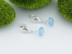 Greek Key in Blue Earrings Sterling Silver Swiss Blue Topaz