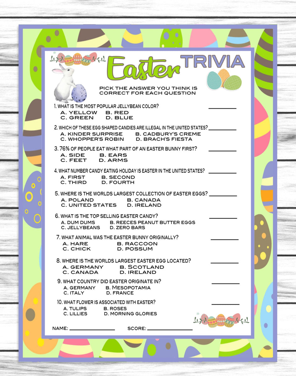 Printable Or Virtual Easter Trivia Game, Easter Party Decor, Easter Di