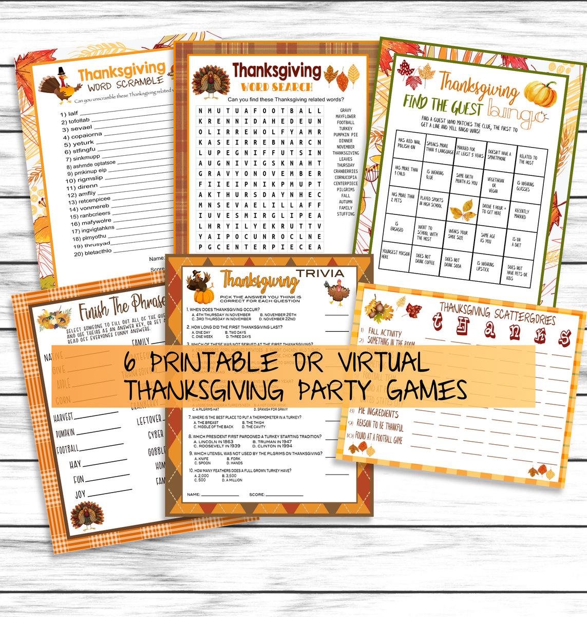 6 Thanksgiving Friendsgiving Party Family Game Set Printable Kids Adu Enjoymyprintables