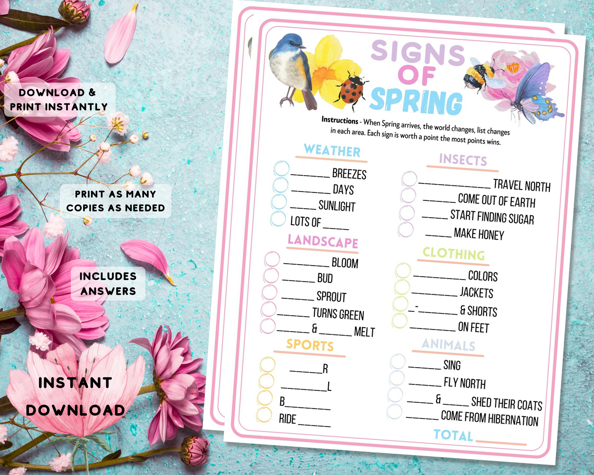 Signs Of Spring Trivia Printable Game Fun Kids & Adults Party Activi