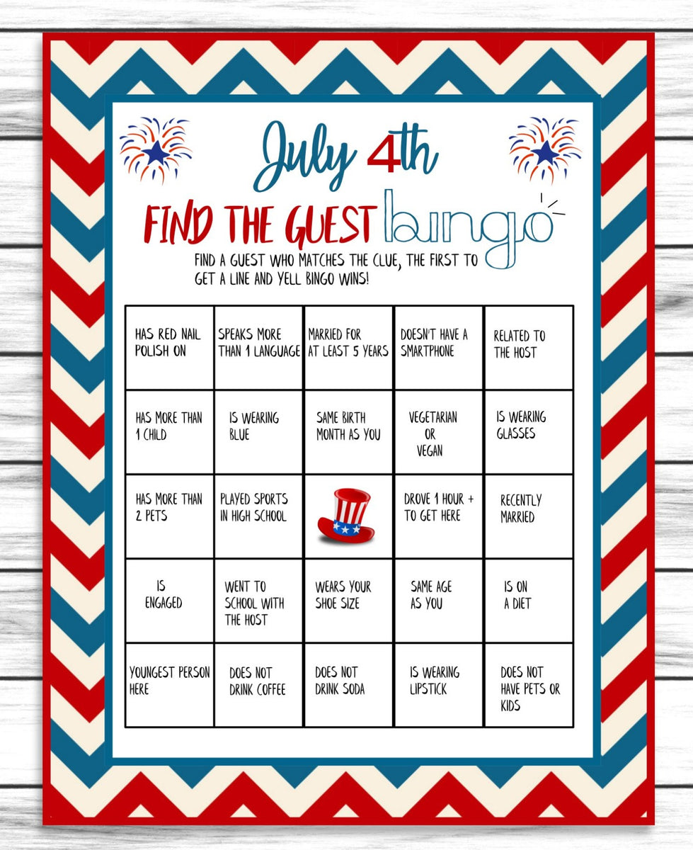 July 4th Party Find The Guest Bingo Game, Printable Party Ice breaker – Enjoymyprintables