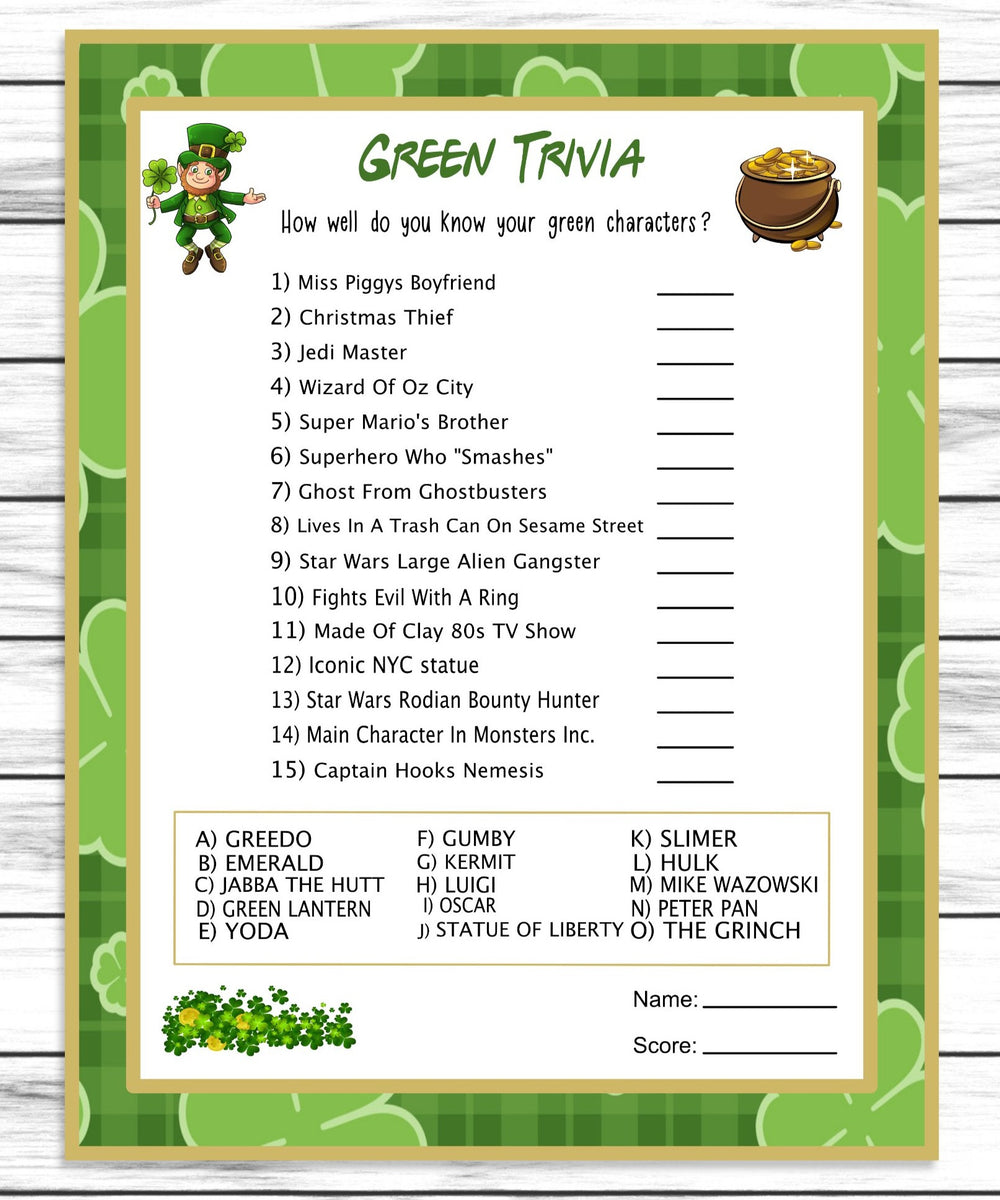 St Patricks Day Green Trivia Printable Or Virtual Party Game Instant D