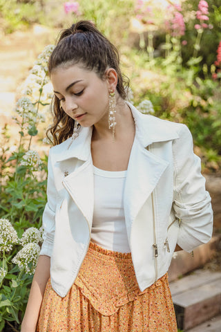 White leather jacket with gold hardware