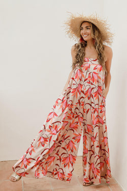 strapless floral jumpsuit