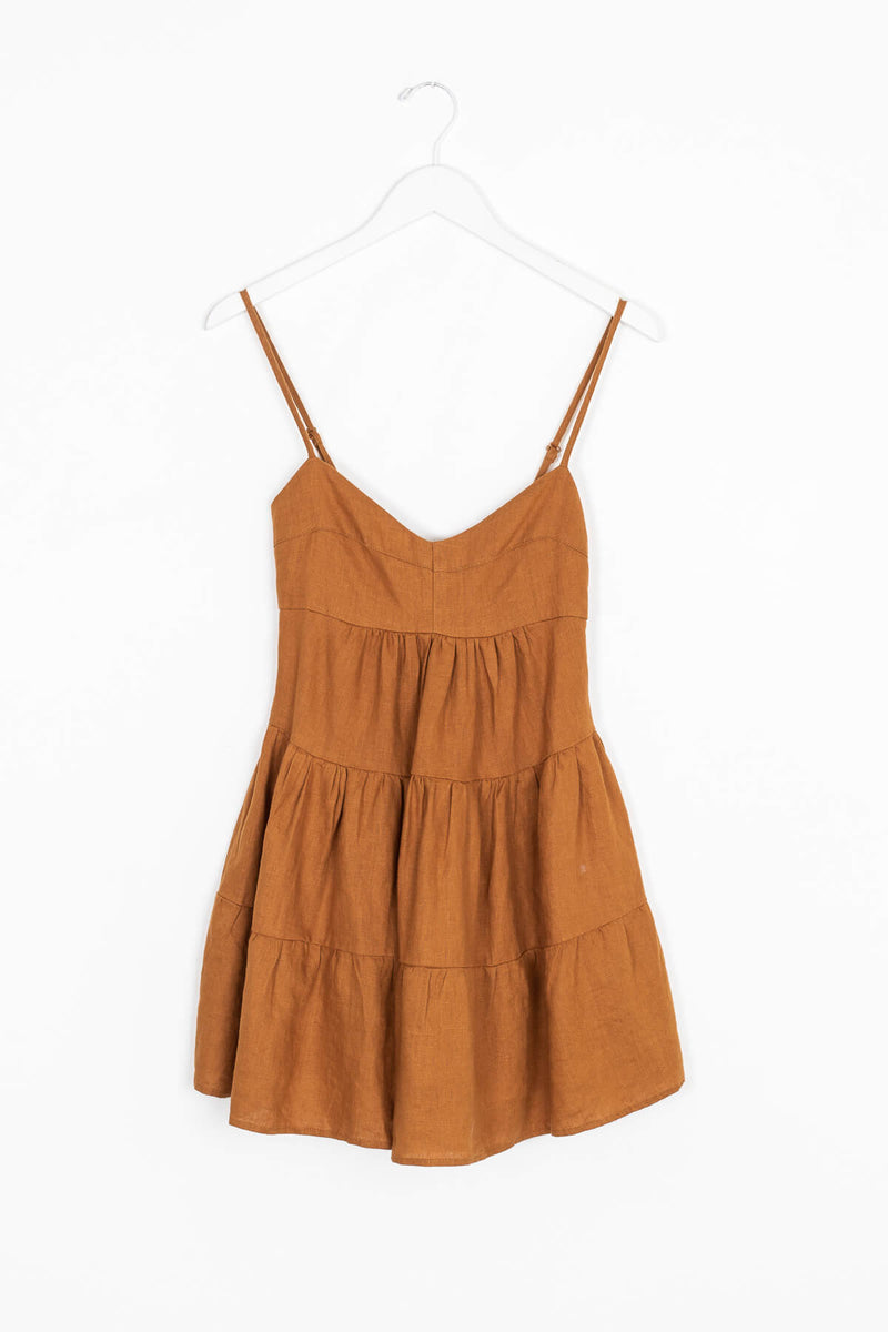 Rust Linen Babydoll Dress