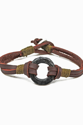 Aadi Pewter Disc Brown Leather Bracelet