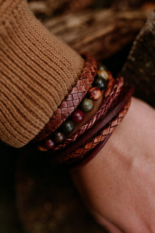 steel & barnett silver riley leather bracelet caramel