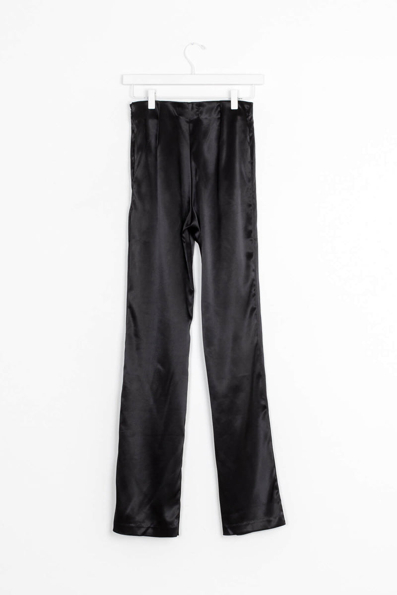 High waisted black satin pants