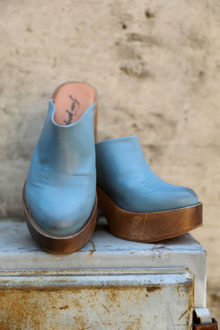 Women's denim blue wood clogs by Free People | Kariella