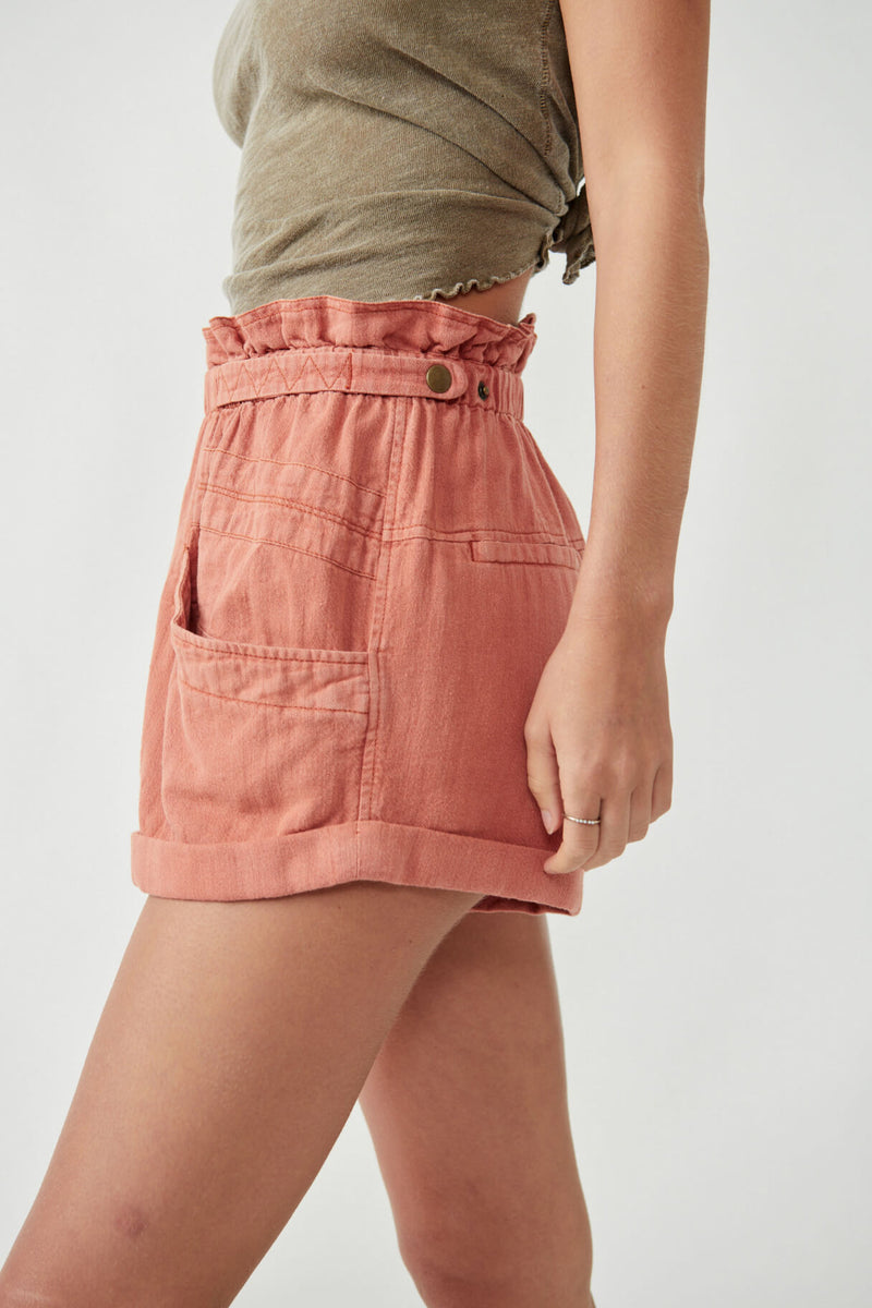 high waist linen blend short