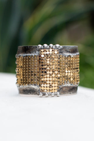 Brass Mesh Cross Cuff - Kariella