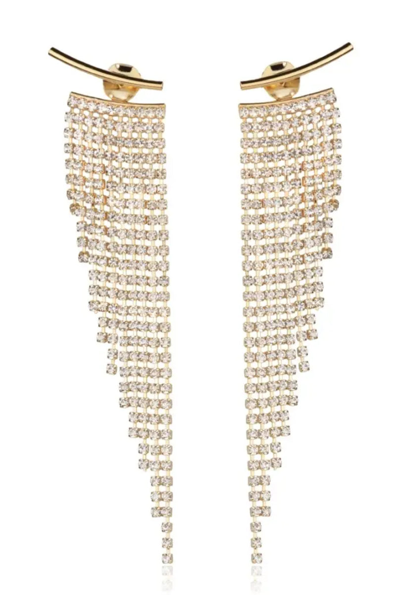 gold sparkle fringe dangle earrings