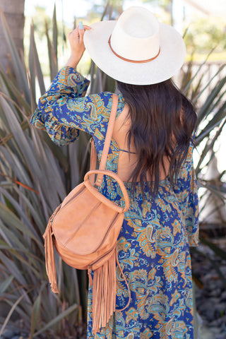 Women's brown fringe backpack | Kariella