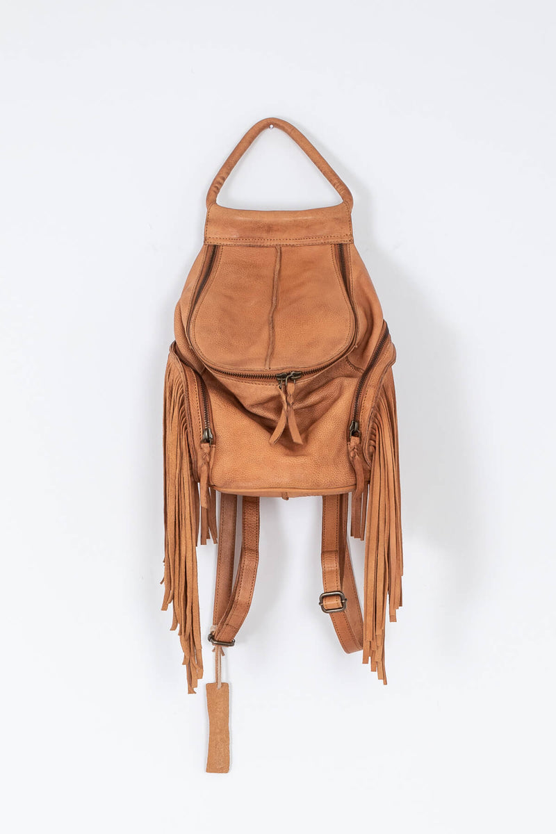 Women's light brown boho chic fringe backpack purse | Kariella