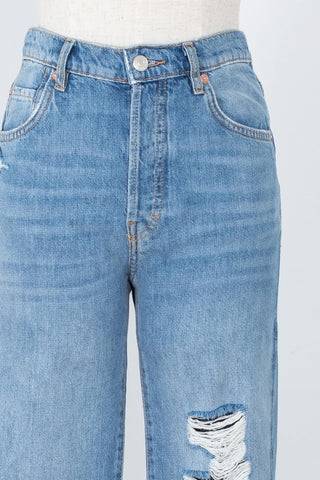 Women's wide leg distressed blue jeans | Kariella