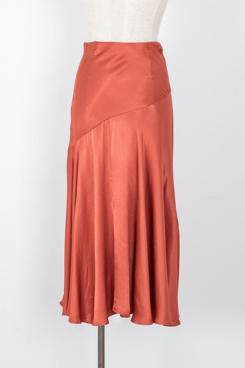 Satin rust summer midi skirt | Kariella.com