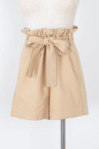 Women's light brown paper bag style shorts | Kariella