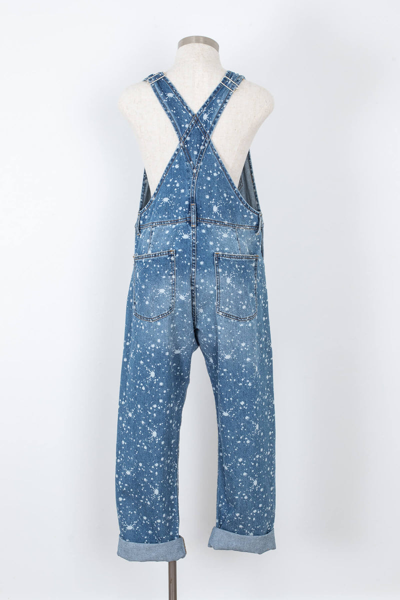 Women's bleach splattered dark blue overalls | Kariella