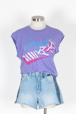 Women's light purple Billy Joel Broken Keys Tie Front graphic tank top | Kariella.com