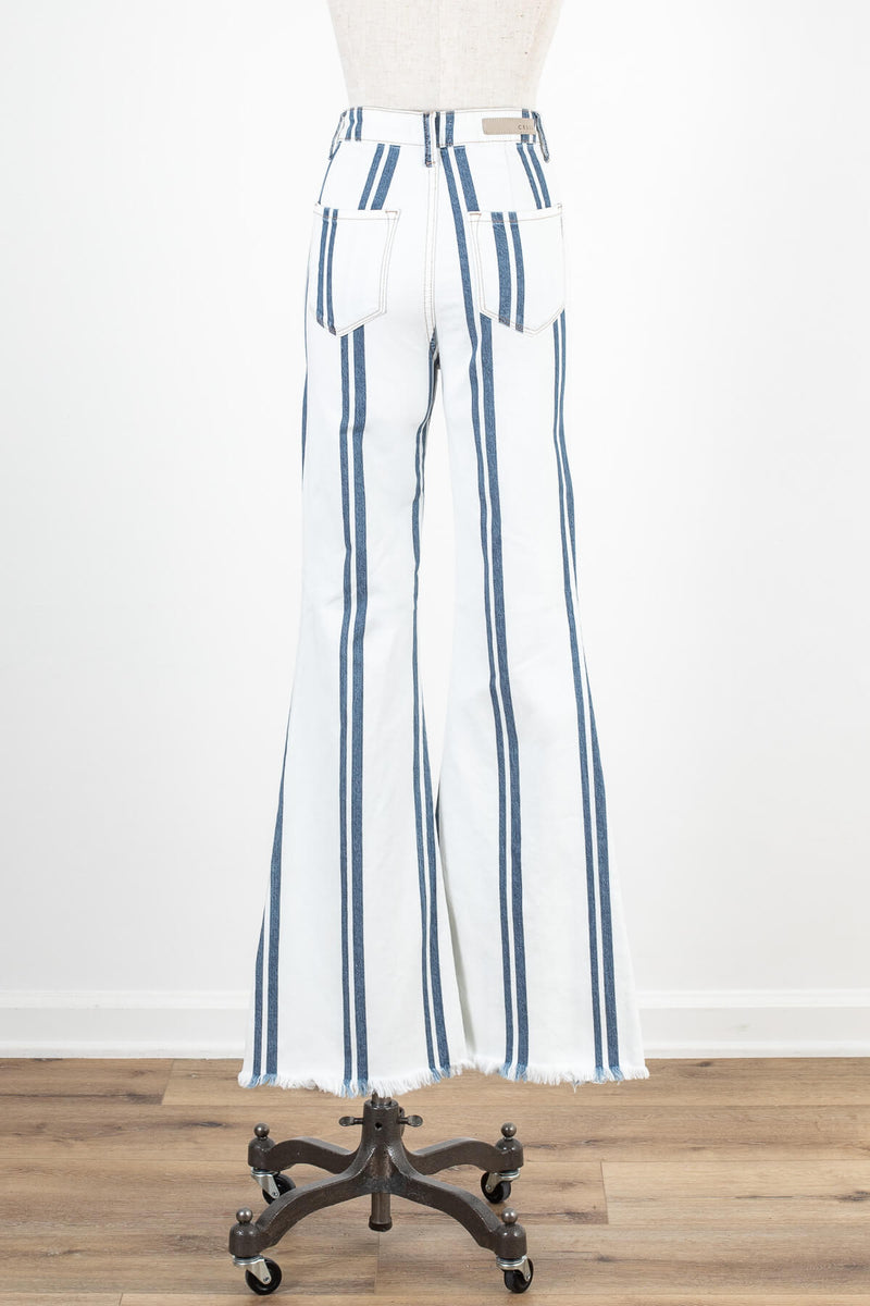 White and blue striped hippie flare jeans | Kariella.com