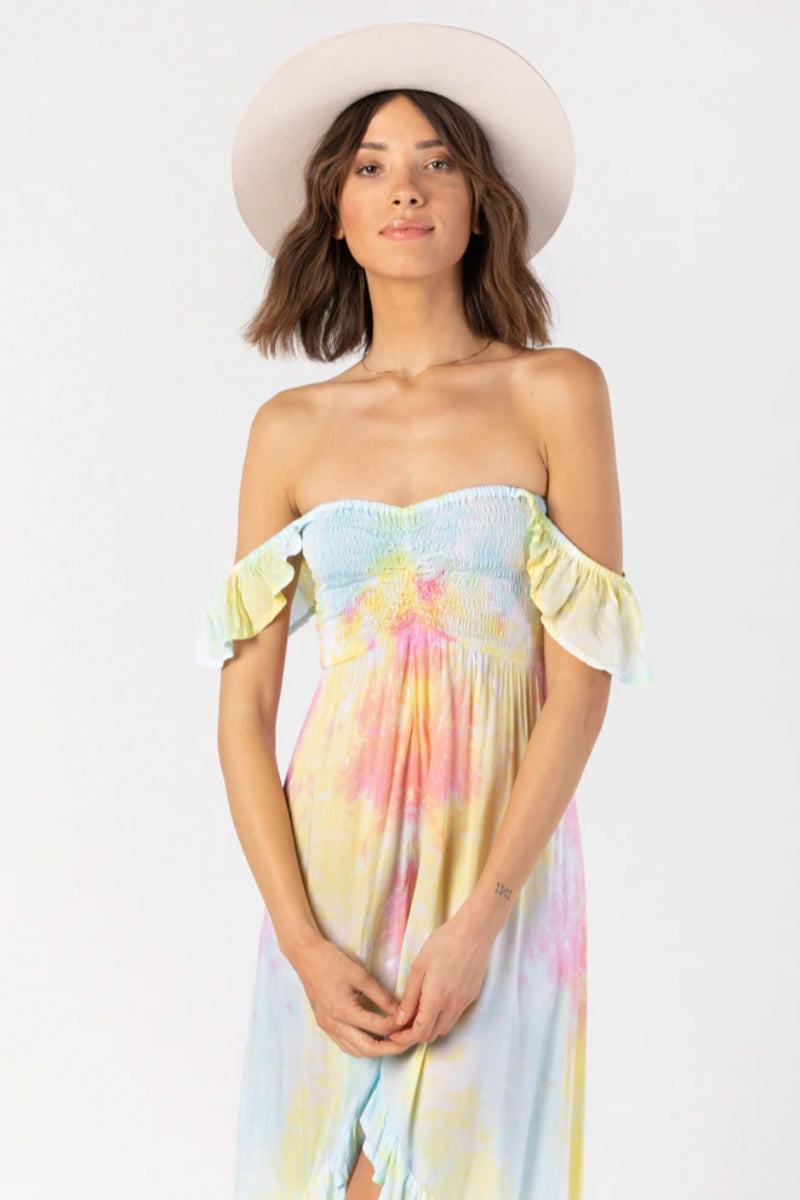 pastel off the shoulder dress