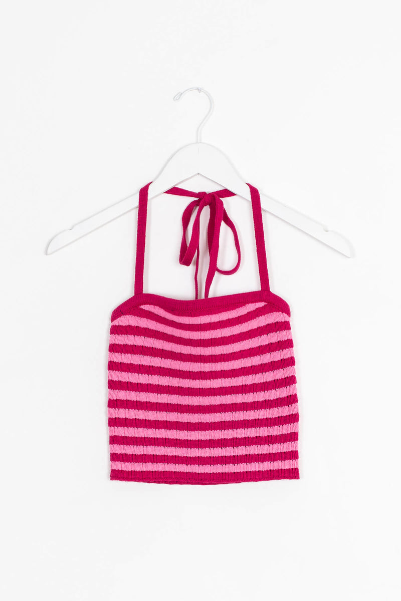 Women's bright striped pink halter top | Kariella