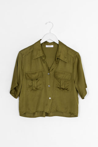 Women's moss green button up blouse | Kariella