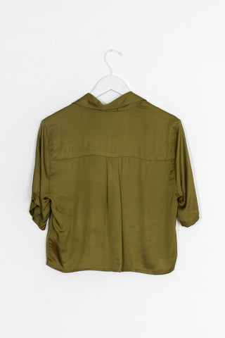 Moss green oversized button up blouse | Kariella