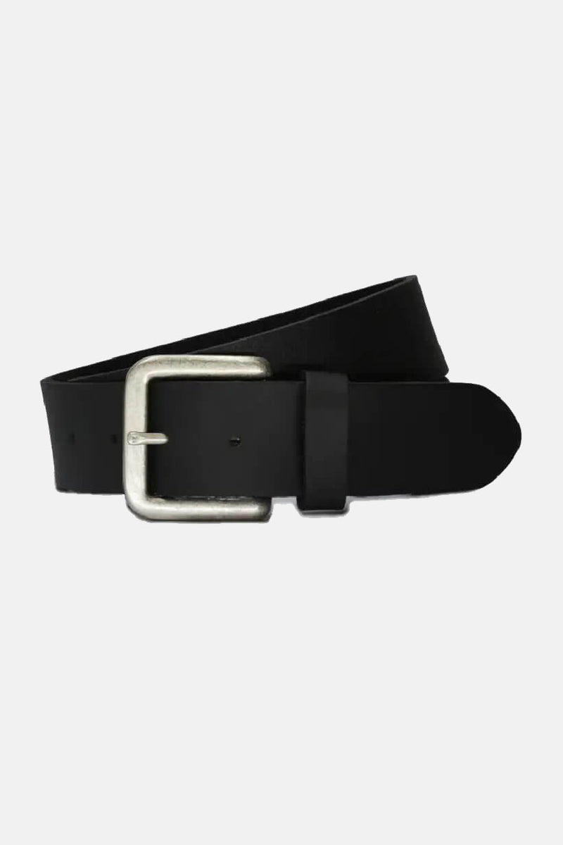 curated basics black leather belt for men