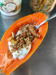 Coconut Granola with yogurt for breakfast