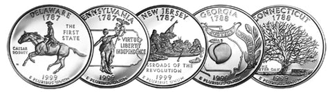 1999 Delaware - Pennsylvania - New Jersey - Georgia - Connecticut State Quarters