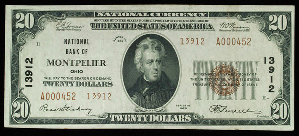 $20 national bank note of montpelier