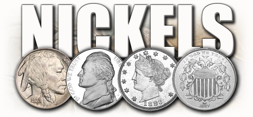 buffalo nickels, jefferson nickels, liberty nickels, shield nickels