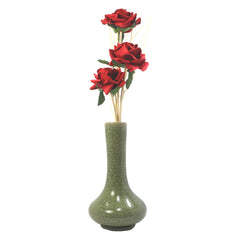 Red Rose Mulberry Paper Flower Diffuser with Green Celadon Ceramic Vase