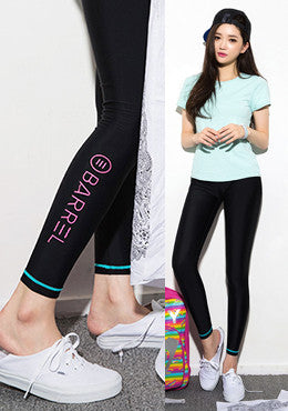 CHUU<BR>Venice Water Leggings-Black Pink