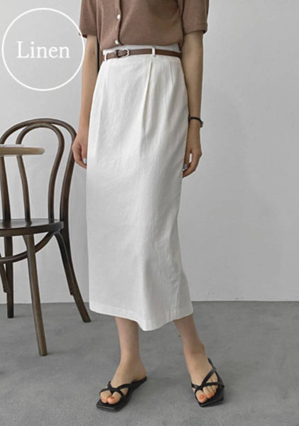 Look Around Belt Linen Long Skirt