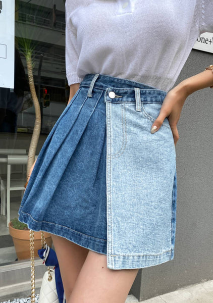 Collapsing Stars Color Block Denim Skirt