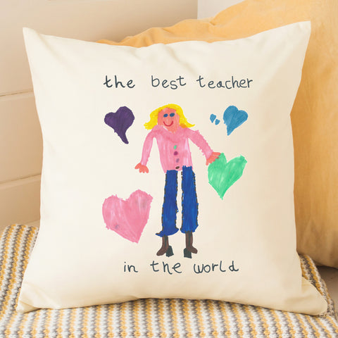 Cushion for teacher personalised gift kids drawing