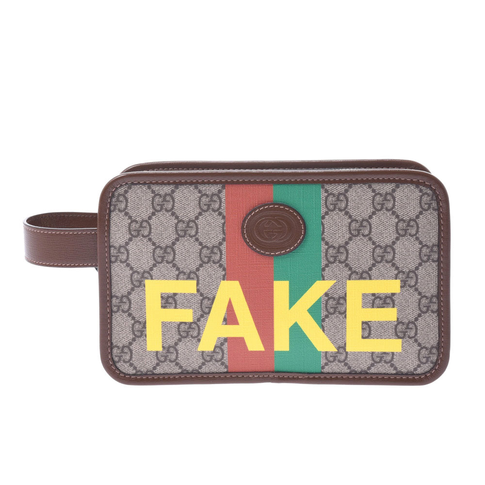 グッチGGスプリーム クラッチバッグ FAKE/NOTプリント ベージュ