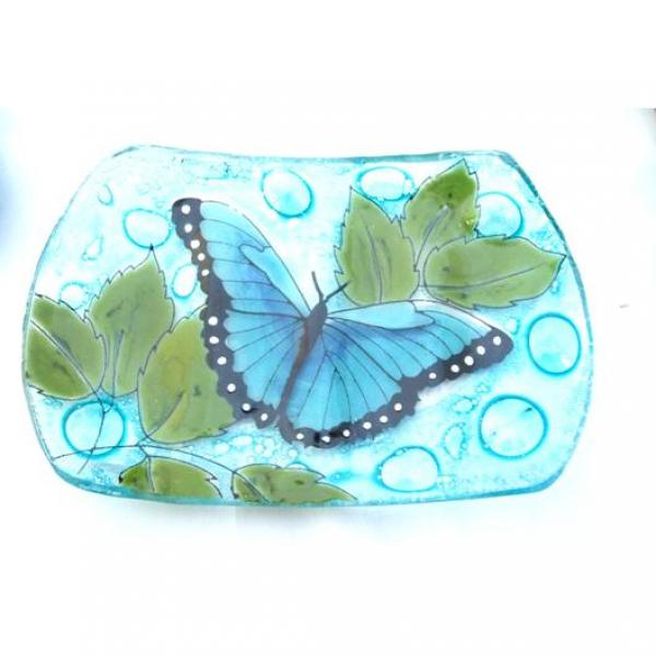 Blue Butterfly Fused Glass Soap Dish