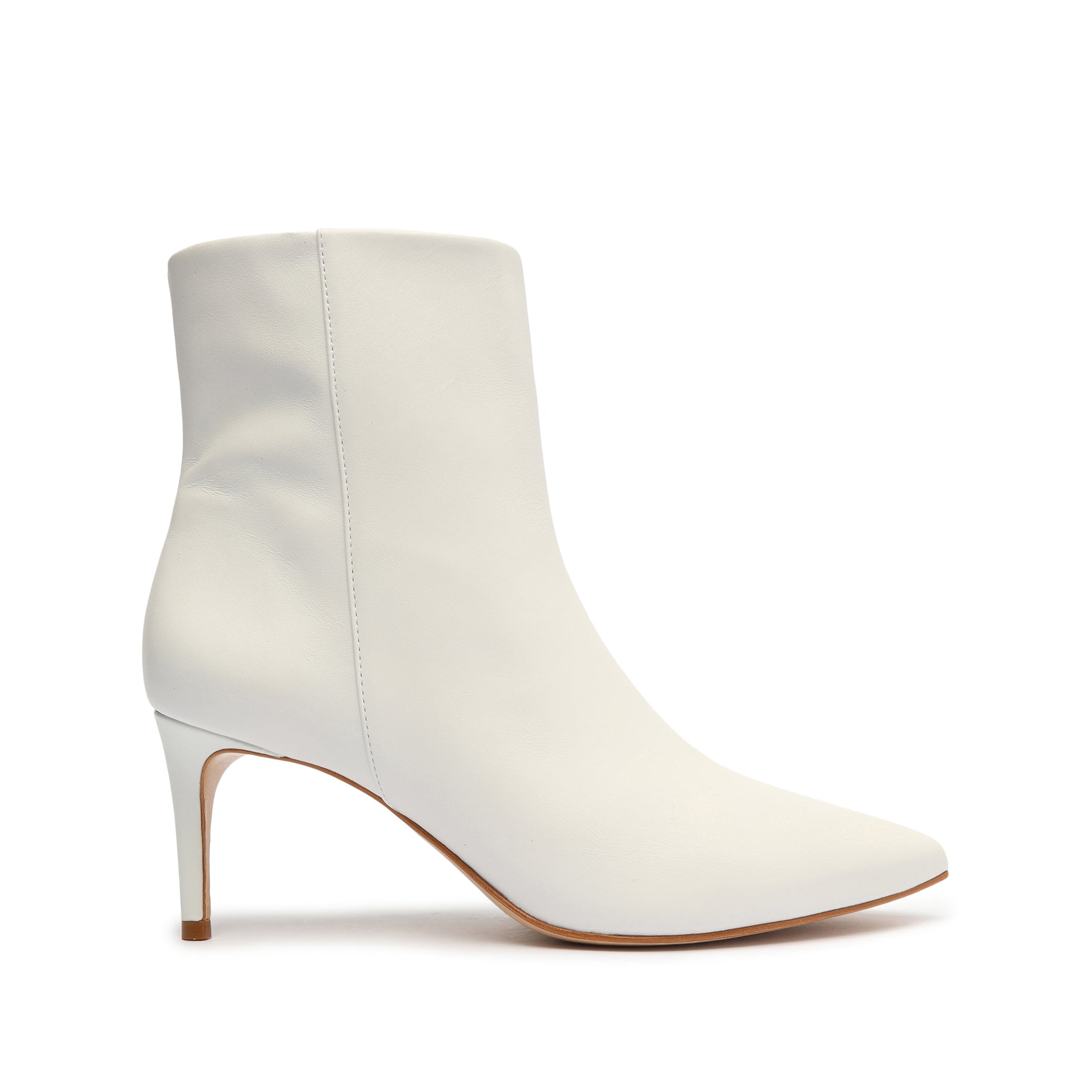 white leather bootie heels